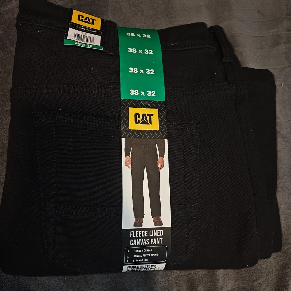 CAT Caterpillar Fleece Lined Black Canvas Pants Men's Sz 38 x 32 Insulated